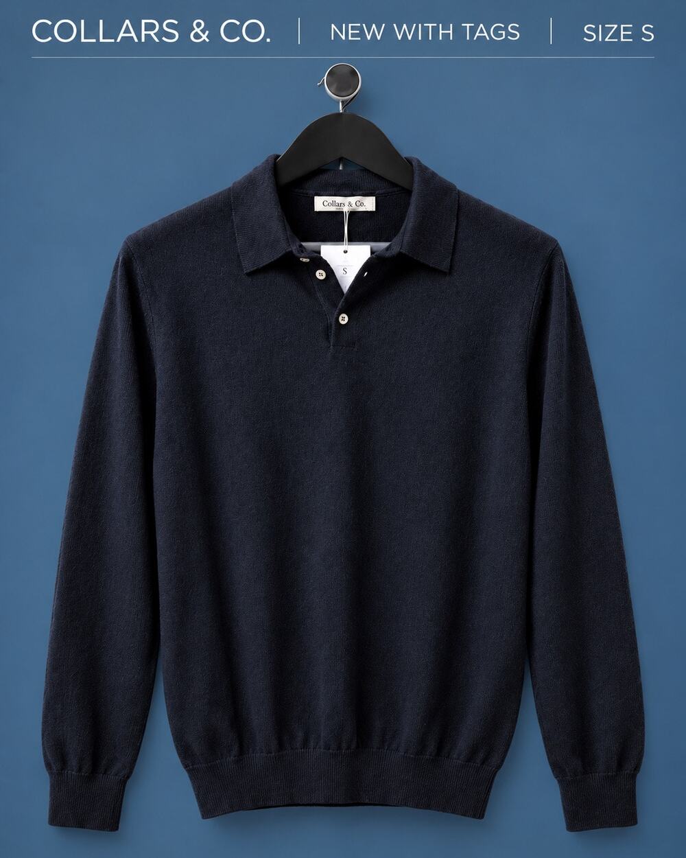 Collars & Co Bellagio Australian Merino Wool Polo Black S NWT